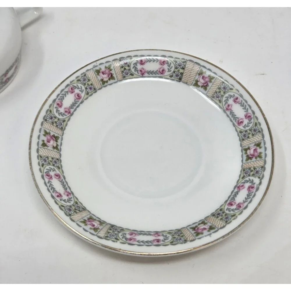 KPM Germany Antique‎ Porcelain Tea Set Creamer Sugar 2 Cups Saucers Rose 1900s